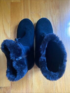 Lands' End Black Faux Fur Cuff Winter Ankle Boots